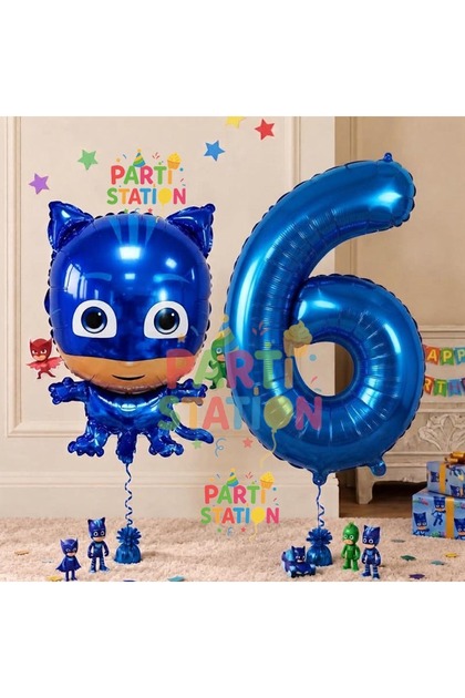 PJ Masks Catboy Balloon 6th Birthday Set PJ Masks Themed Balloons and Number Balloons
