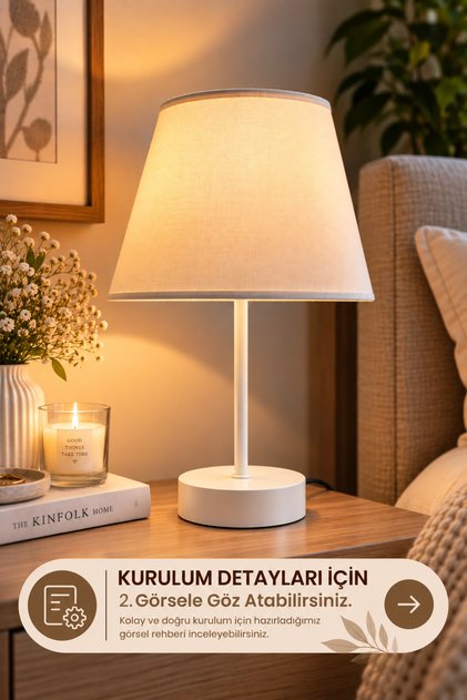 SOFTLİNE Modern Abajur ✨ BEYAZ ✨ KREM Kumaş Şapkalı Masa Lambası Minimal Dekoratif Gece Lambası > Modern Abajur Dekoratif Komodin Lambası Yatak Odası Aydınlatma Şık Ev Dekoru Hediyelik Konsol Üzeri
