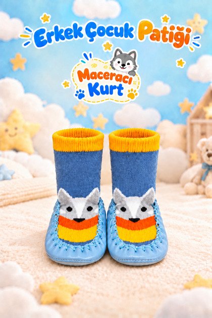 Maceracı Kurt Non-Slip Leather Sole Comfortable Baby Kids Sandal Sock Socks Booties Slippers Home Kindergarten Shoes