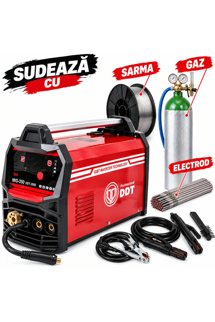 Aparat de sudură, DDT-2005, cu bobină de sârmă și electrod/gaz, MIG/MMA 230 V, curent 20-350 A