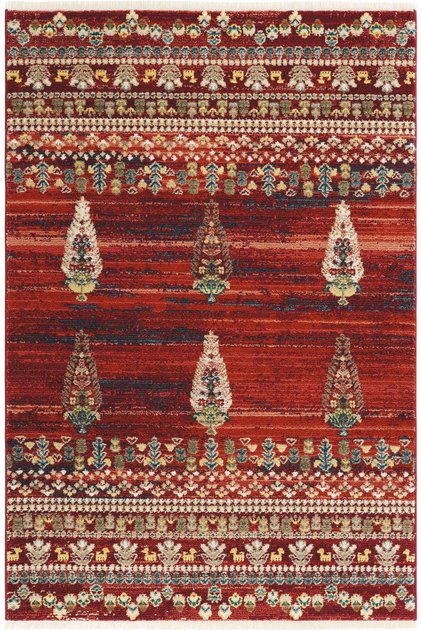 Anka Kırmızı Etnik Desenli Rustik Çok Renkli Vintage Yumuşak Dokuma Kolay Temizlenen Ev Oda Halısı