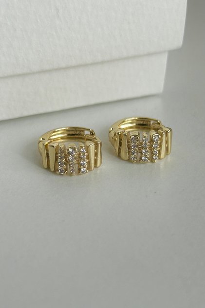 Special Series Zircon Stone Detailed Women's Hoop Earrings (First Class Quality/Does Not Tarnish/Rustproof)