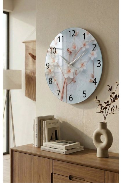 Çap 37 Cm Yapay Güller Dekoratif Cam Saat