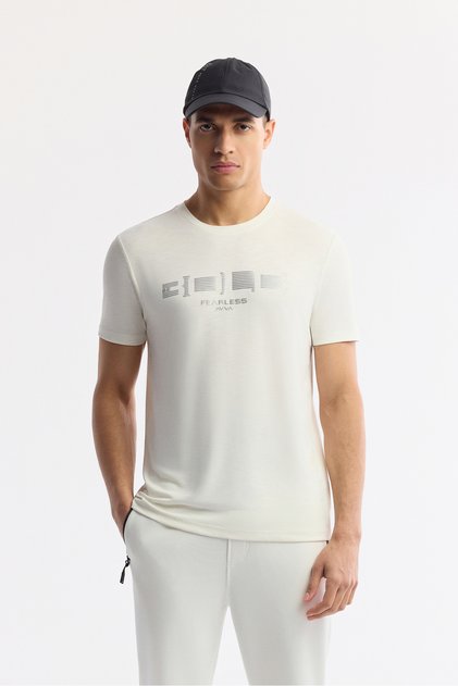 Men's Ecru Crew Neck Printed Soft Touch Regular Fit T-Shirt A51Y1138