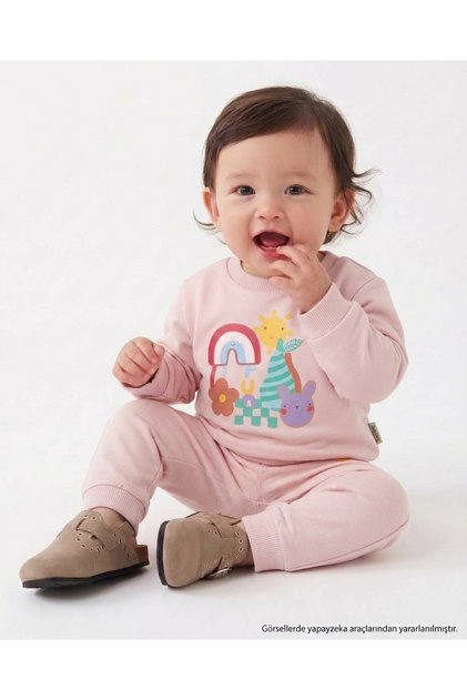 Baby Girl Seasonal 2-Piece Set with Rabbit, Flower and Rainbow Patterns, Long Sleeve Cotton Comfortable Daily Set