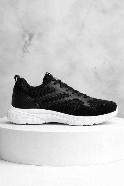 Siyah Beyaz Nefes Alabilen Kumaş Faylon Taban Bağcıklı Sneaker