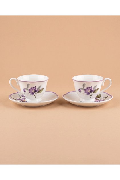 Porcelain Set of 2 Vintage Patterned Coffee Cups
