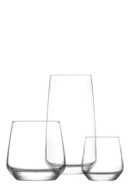 Lal Glass Cup Set of 18 (6 Water Glasses, 6 Soft Drink Glasses, 6 Coffee Water Glasses)