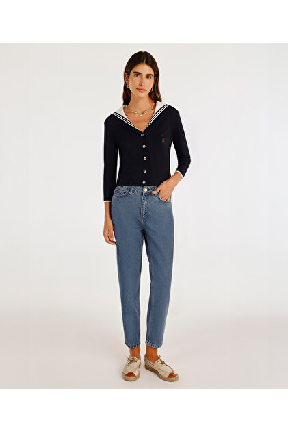 High Waist Mom Fit Denim Trousers with Belt Accessories