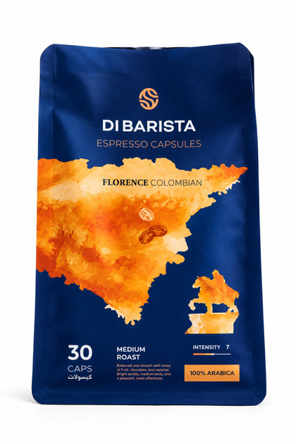 Florence Espresso Capsules - Capsules Bag 30 Pcs | Colombian Arabica Coffee Pods | Chocolate Caramel | Nespresso Compatible
