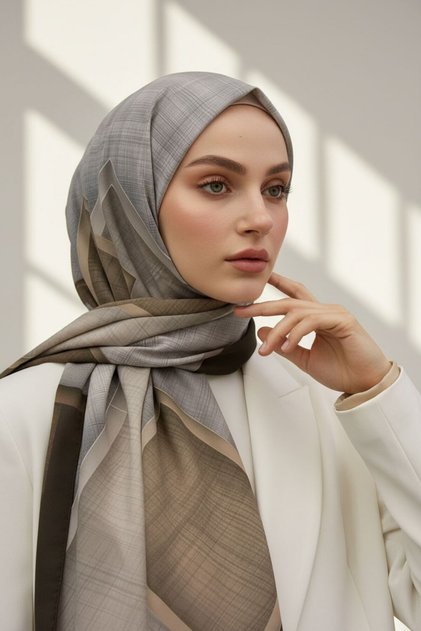 KREP DOKULU KARO DESENLİ BEJ - KAHVERENGİ RENKLİ 75X195 KIRIŞMAZ ŞAL