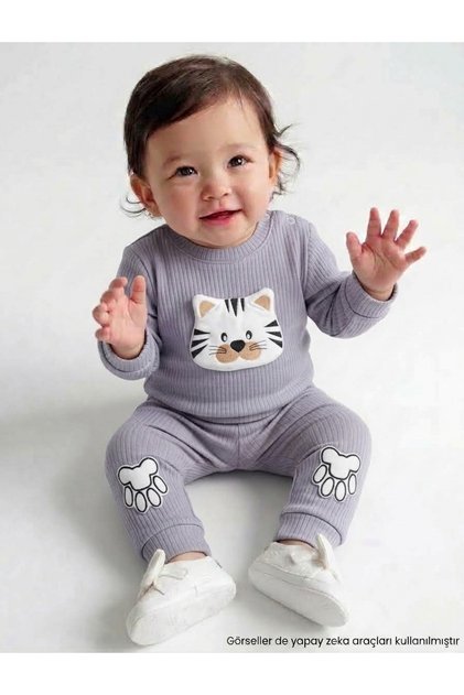Baby Boy Seasonal 2-Piece Set Tiger Embossed Long Sleeve Cotton Comfortable Daily Set - Gray