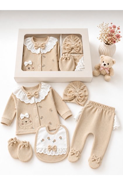 Newborn Lace Collar Baby Girl 5 Piece Hospital Release Boxed Set