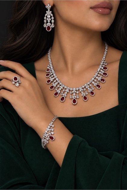 A Set of Accessories Adorned with Shiny Red Rhinestones That Add Boldness and Beauty