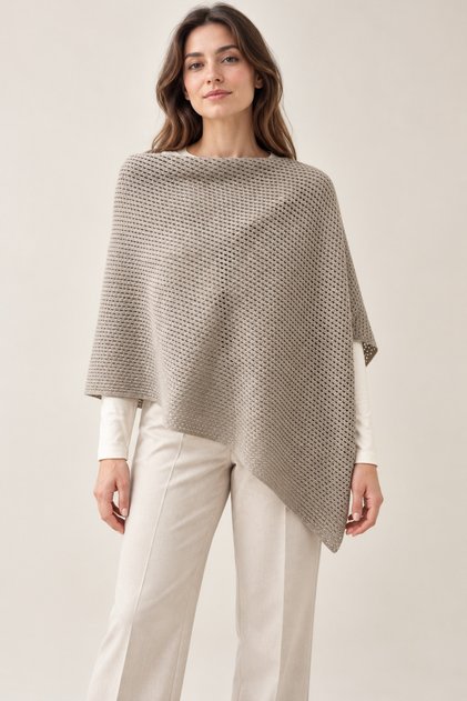 Lace-Like Knit Asymmetrical Cut Knitwear Acrylic Poncho
