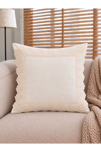 Ecru Cushion Cover with Scallop Detail