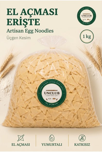 Bol Yumurtalı El Açması Sade Erişte — Üçgen Kesim 1000 gr | Katkısız & Doğal