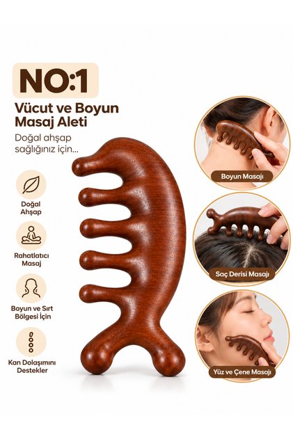 Sandal Ağacı Gua Sha, Masaj Aleti Yüz & El & Tüm Vücut & Saç Bakım No:1