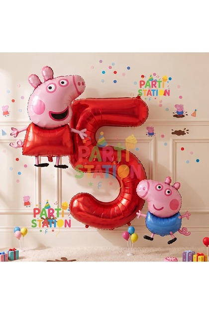 Peppa Pig Concept 5 Year Old Balloon Set Pink Pig Peppa Pig George Theme Birthday Foil Balloon Set