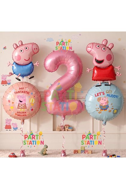 Peppa Pig & George Konsept 2 Yaş Folyo Balon Seti Doğum Günü Seti