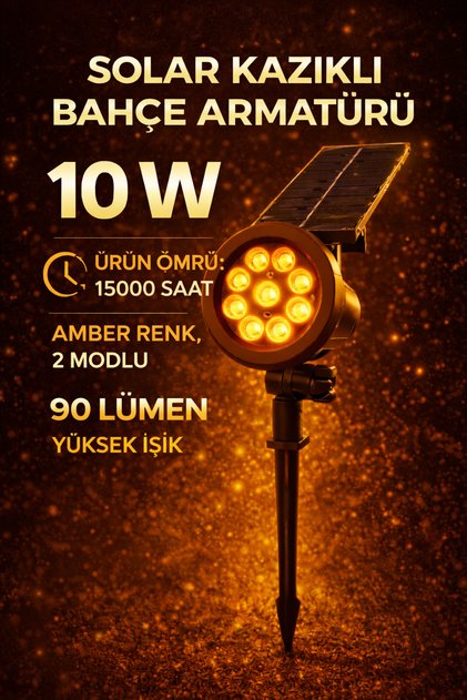 Güneş Enerjili-solar * 10 W Yüksek Işık *çim Armatür *amber Işık*
