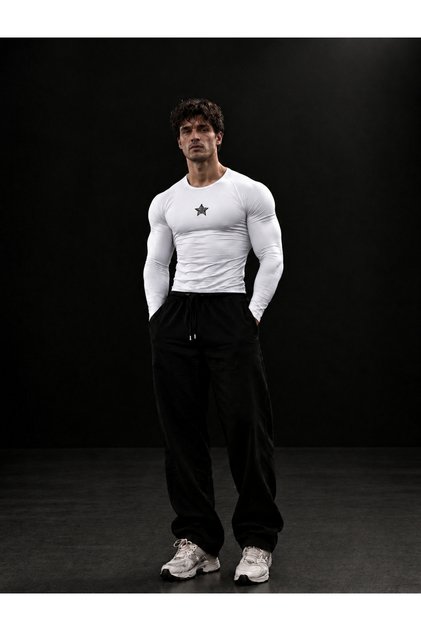Erkek Compression Uzun Kollu Spor Tişört Slim Fit Fitness Gym Antrenman Üstü