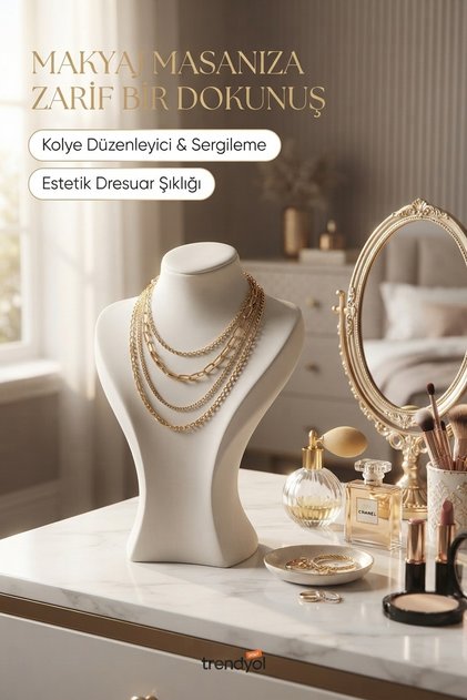 3D Baskı Zarif Büst Kolye ve Takı Standı Heykelsi Masaüstü Düzenleyici 20 cm Beyaz