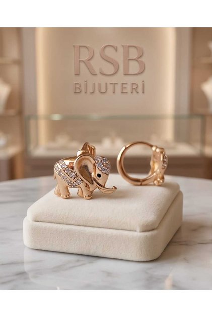 Küpe LUXE Seri Fil Taşlı Gold/Rose Renk Kaplama + hediye paketi