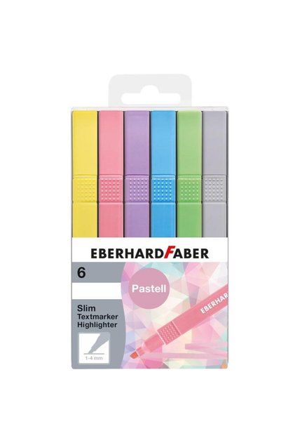 Set de evidențiatoare subțiri pătrate, 6 bucăți, pastel, Eberhard Faber