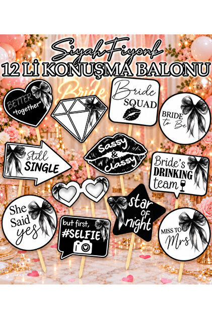 12-Pack Bachelorette Black Bow Themed Speech Balloons Henna Night Wedding Bride to Be Photo Shoot Hand Banner Bachelorette Set - Bride to Be - Almost Mrs - Bride's Team - Cheers to Bride