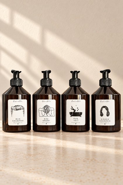 Erkek Şampuan Kadın Şampuan Duş Jeli Saç Kremi Etiketli Plastik Amber Şişe 500ml
