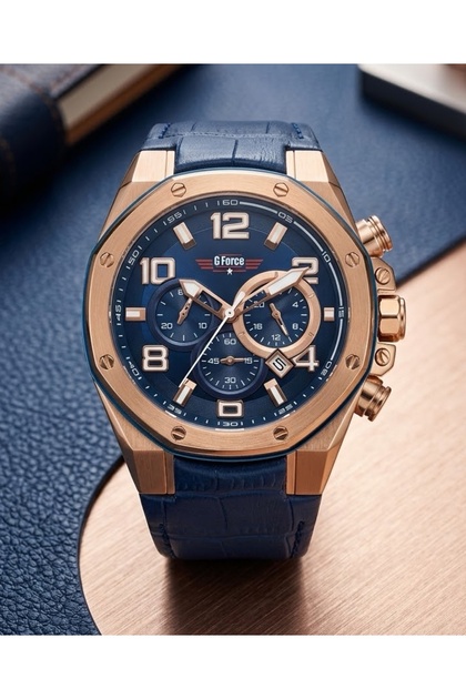 G-Force Js25 Miyota Mechanism Navy Blue Design Men's Chronograph Wristwatch Luxury with Box