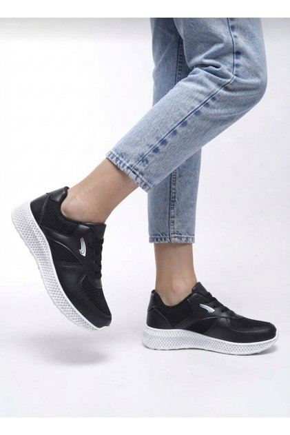 Women's Black White Casual Mesh Anorak Lace-Up Lightweight Sneaker Non-Slip Sole Comfortable Running Shoes