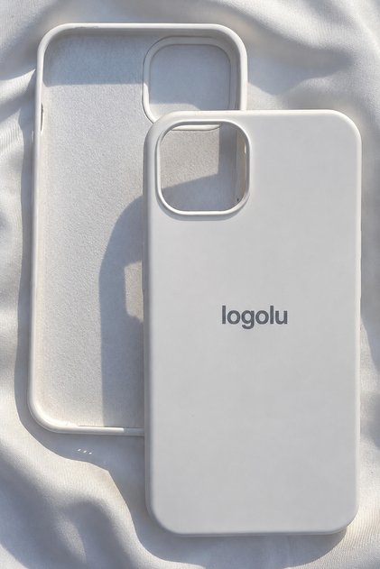 iPhone 14 Plus için Kılıf Lansman Logolu İçi Yumuşak Kadife 14 Plus kılıfı silikon BEYAZ