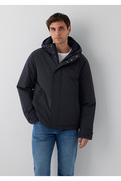 Kapüşonlu Lacivert Şişme Mont Loose Fit / Bol Rahat Kesim 0110833-91564
