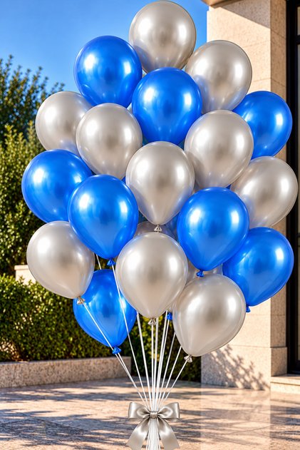25 Pieces Metallic Navy Blue Dark Blue and Silver Gray Pearlescent Shiny Party Balloons