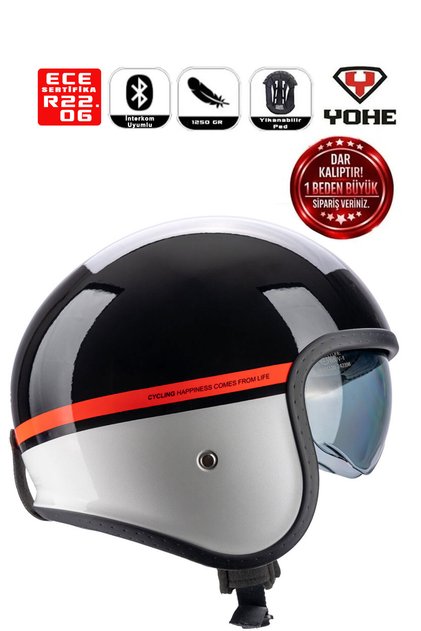 OF880 Motorsiklet Kaskı Shiny Black Red