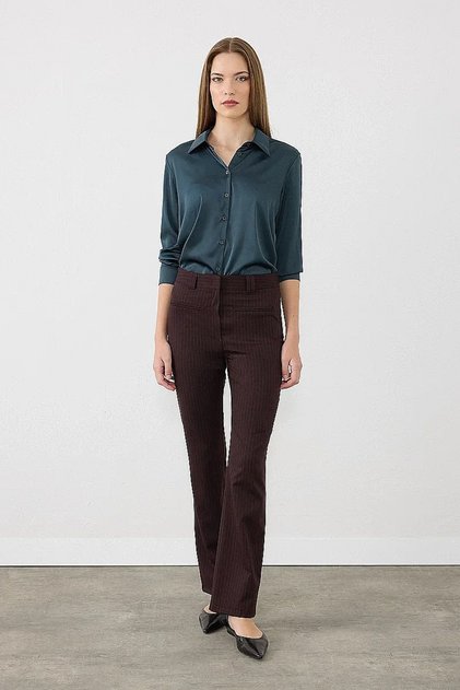 Çizgili Flare Pantolon - Bordo