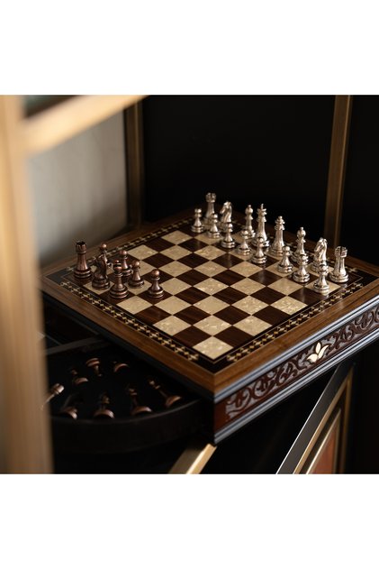 Handmade Ceviz Satranç Takımı , Tasarımsal Çekmeceli Satranç Tahtası ve Metal Dayanıklı Satranç Taşları , Özel Kadifeli Satranç Tahtası ve Taşları