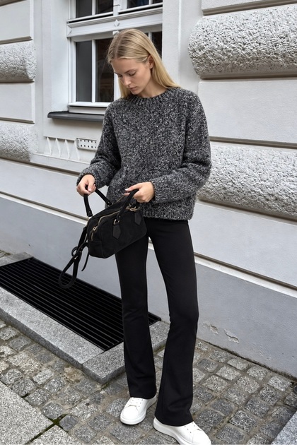Women's Crew Neck Oversize Knitwear Sweater - Anthracite/Melange