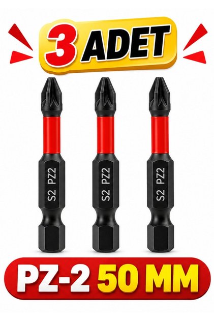 3 Adet PZ-2 50 mm Mıknatıslı S2 Çelik Bits Uç Matkap Ucu
