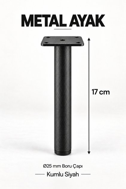 Boru Ayak 17cm Siyah-Modern Metal Ayak-Mobilya Ayağı-Baza Ayağı-Koltuk Ayağı-Kanepe Ayağı-Berjer Ayağı-Ünite Ayağı-Sehpa Ayağı