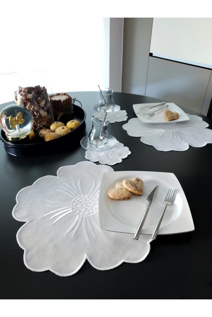 12 Piece Imported Linen Embroidered Placemat Set for 6 Persons