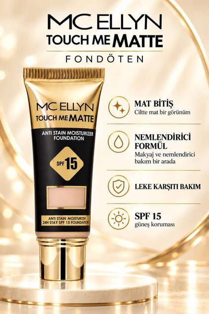 MC Ellyn Touch Me Matte Mat Bitişli Nemlendirici, Leke Karşıtı ve Güneş Koruyuculu Fondöten SPF 15 – No 2