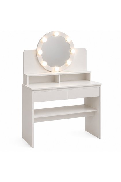 Măsuță de toaletă albă cu oglindă rotundă cu LED - 80 cm,