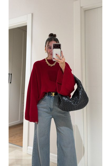 Roter Fledermausärmel-Crop-Pullover - 24136