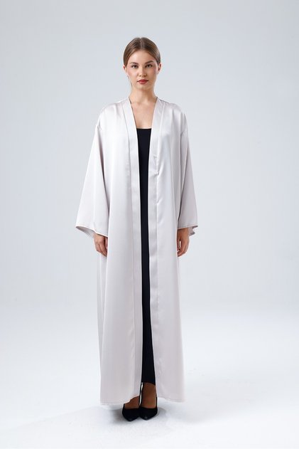 Shiny Satin Fabric Long Sleeve Abaya Ferace Stone