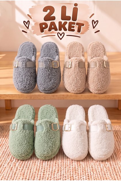 2-Piece Mixed Men's and Women's Advantageous Package Plush House Slippers Closed Toe Open Back Warm Comfortable Slippers