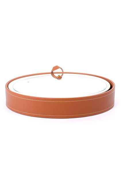 Oval tray with leather basket, size 16