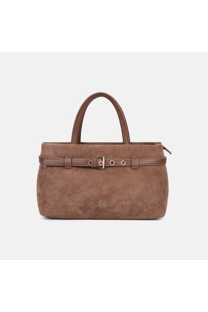 Women's Mink Belt Detailed Suede Textured Handbag